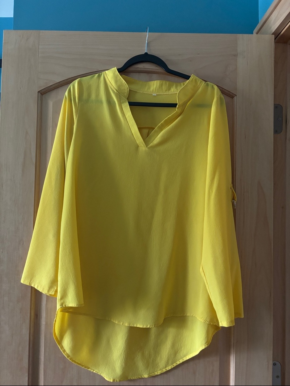 Bright Yellow V-Neck 3/4 Sleeve Women's Top